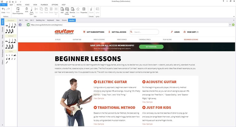 Hosting a guitar tutorial video directly within GuitarSharp.