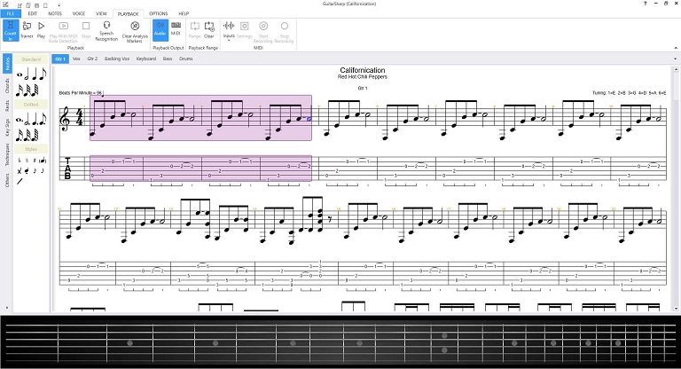 Selecting a loop back range in the GuitarSharp software.